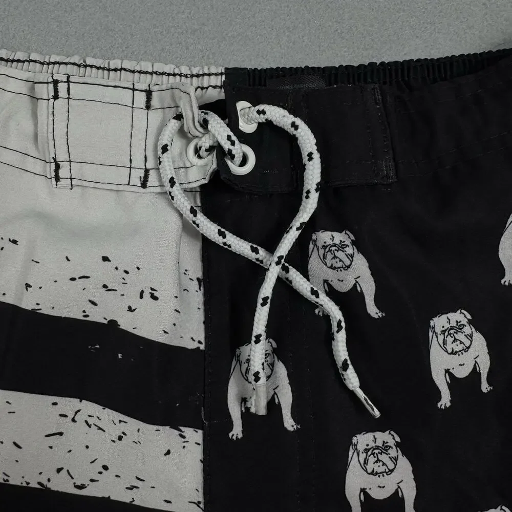 Airwalk Board Shorts Mens S Black White Bulldog Surf Swim Elastic Waist
